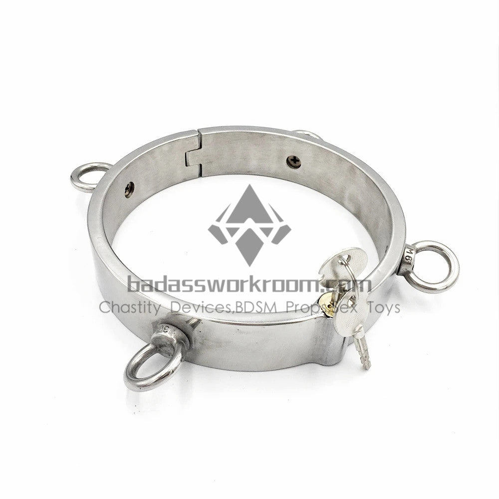 Stainless Steel BDSM Collar With Four Rings Attached
