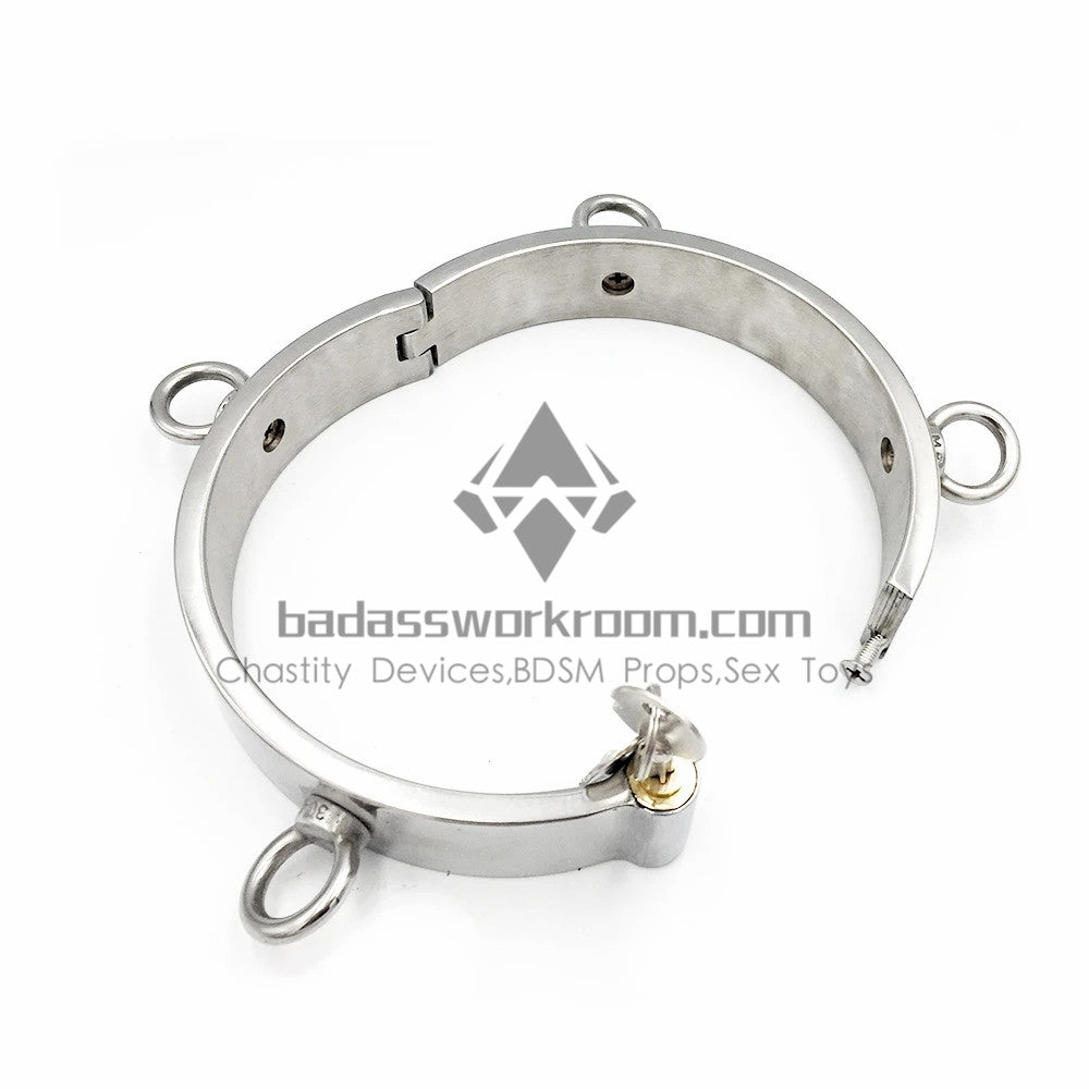 Stainless Steel BDSM Collar With Four Rings Attached